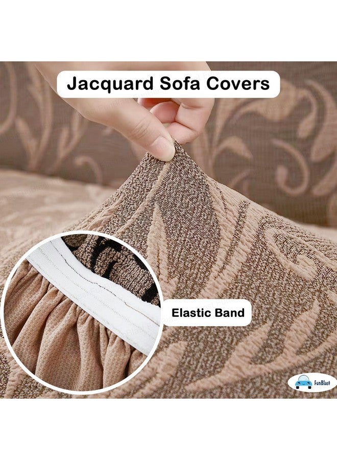 FunBlast Sofa Covers - Jacquard Sofa Covers for Living Room, Universal Seater High Elastic Furniture Protector, Stretchable Sofa Slip Covers with Ruffle Skirt (Double Seater, Brown) - Image 3