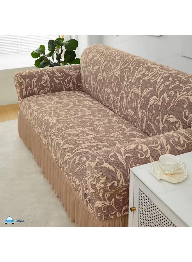 FunBlast Sofa Covers - Jacquard Sofa Covers for Living Room, Universal Seater High Elastic Furniture Protector, Stretchable Sofa Slip Covers with Ruffle Skirt (Double Seater, Brown) - Image 5