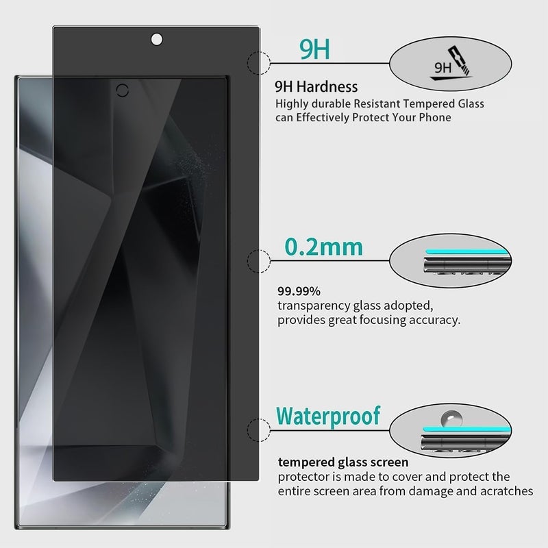 OpenTech ® Privacy Tempered Glass Screen Protector Compatible for Samsung Galaxy S24 Ultra with Edge to Edge Coverage and Easy Installation kit - Image 5