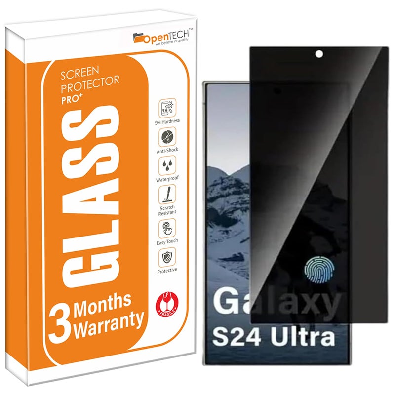 OpenTech ® Privacy Tempered Glass Screen Protector Compatible for Samsung Galaxy S24 Ultra with Edge to Edge Coverage and Easy Installation kit - Image 1