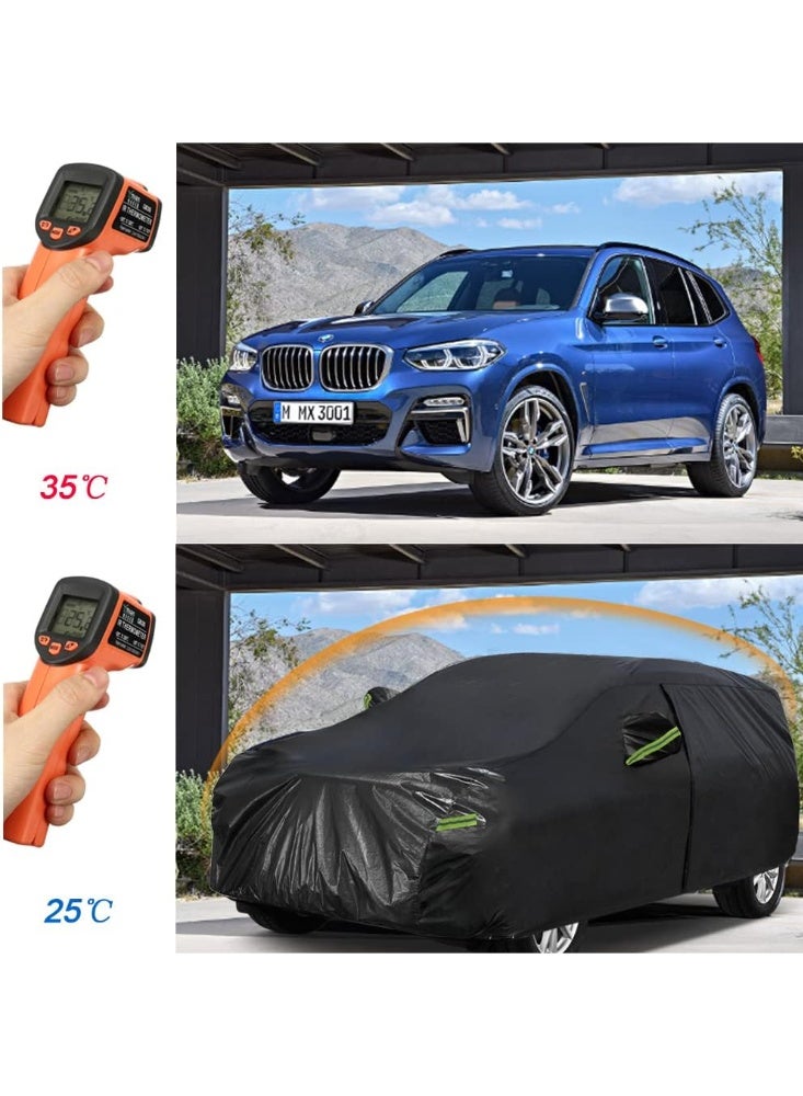 BUPY Full Car Cover Dirtproof, SUV Car Cover Waterproof All-Weather Rain Snow UV Sun Hail Protector for Sedan, Automotive Accessories Scratch Resistant, Breathable Outdoor Cover (480 - 520 cm, SUV, Black) - Image 2