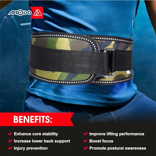 Aprodo Unisex 6’’ inch Wide Nylon Eva Waist Support Belt Sport Pressurized Weightlifting Bodybuilding Fitness Squatting Training Lumbar Back Supporting Safety Belt (Small 28'' - 32'', Camouflage) - Image 3