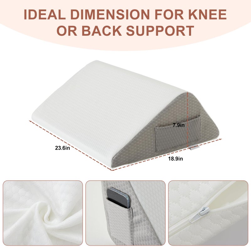 Bedluxe Knee Pillow for Back Sleeping, Leg Pillow Knee Wedge Pillow, Memory Foam Wedge Pillows for Legs Post Surgery, Triangle Pillow for Knee Support, Leg Elevation, Knees Hip Back Pain Relief, White - Image 4