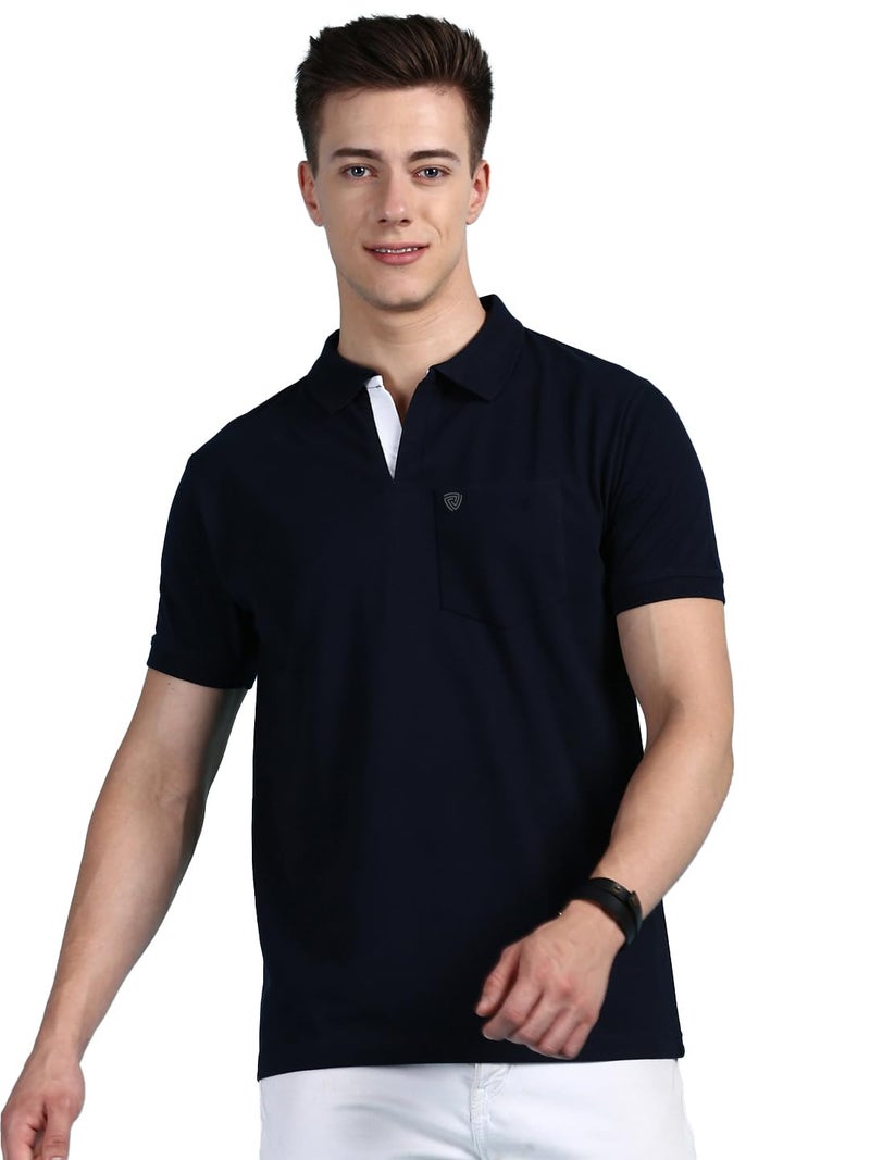 Lux Cozi Men's Half Sleeve Soild Casual T-Shirt with Chest Pocket_COZI_2122_NB_4XL_1PC Navy - Image 1