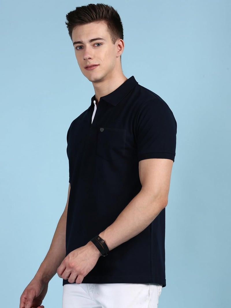 Lux Cozi Men's Half Sleeve Soild Casual T-Shirt with Chest Pocket_COZI_2122_NB_4XL_1PC Navy - Image 3