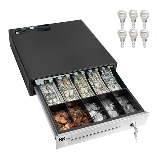 HK SYSTEMS 16" POS Cash Drawer Stainless Steel Front, Ball bearing slide, Heavy Duty POS with Removable Tray 5Bill/5Coin - Image 1