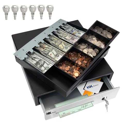HK SYSTEMS 16" POS Cash Drawer Stainless Steel Front, Ball bearing slide, Heavy Duty POS with Removable Tray 5Bill/5Coin - Image 2