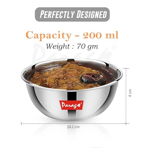 Parage 6 Pieces Stainless Steel Big Size Bowl/Wati/Katori Heavy Gauge with Mirror Finish, 10.2 cm Dia, Set of 6, 220 ml Each, Silver - Image 4
