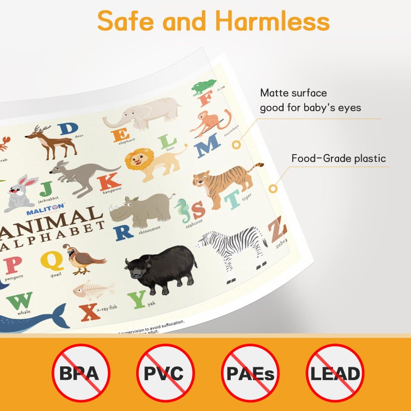 Maliton Disposable Placemats for Baby & Toddlers - Individually Wrapped 32 Pack Stick on Placemat Waterproof Baby Placemats for Dining Table, Travel, Restaurants, Animal Alphabet Designs (12x18 Inch) - Image 5