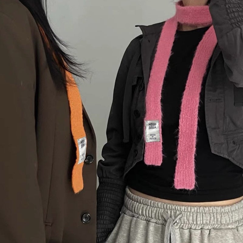 South Korea Casual Knitted Patch Letter Thin Scarf Women'S Concave Decorative Narrow Scarf Y2G Spicy Girl Style Small Scarf - Image 2