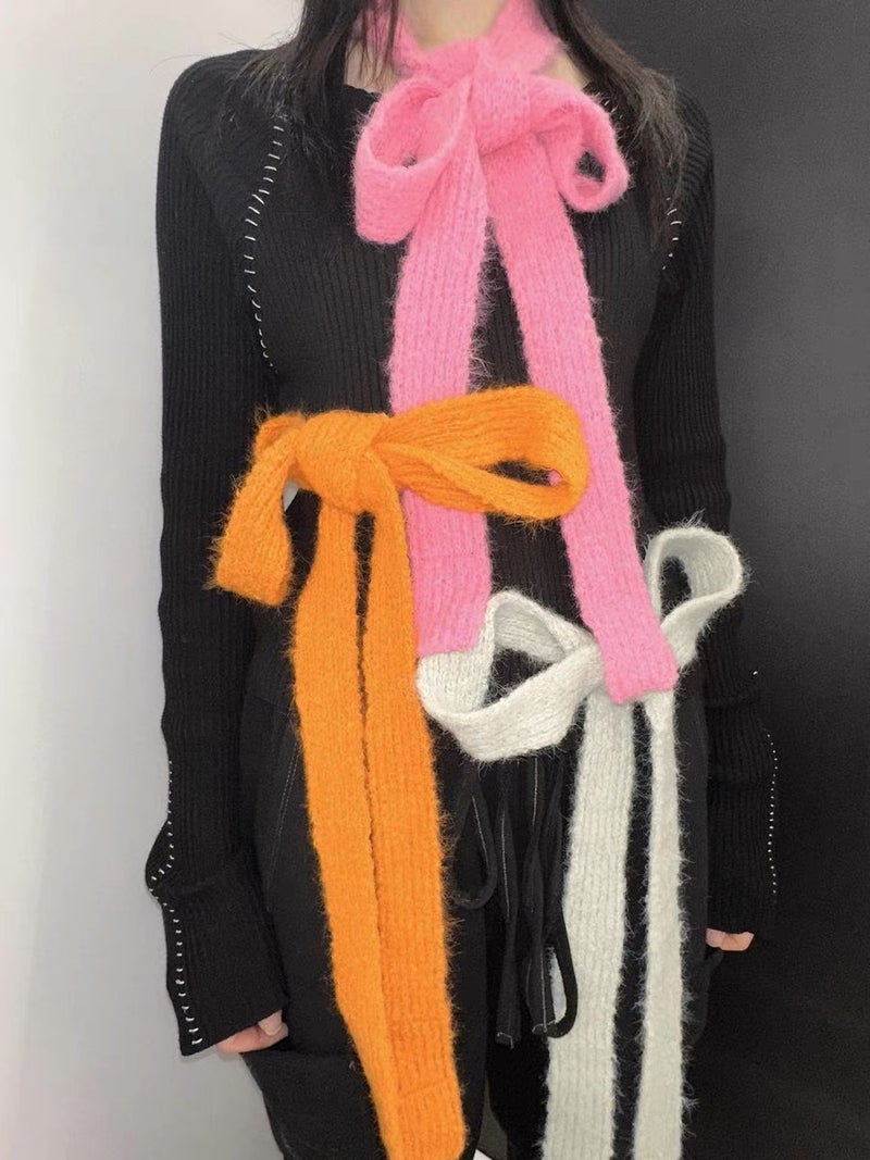 South Korea Casual Knitted Patch Letter Thin Scarf Women'S Concave Decorative Narrow Scarf Y2G Spicy Girl Style Small Scarf - Image 4