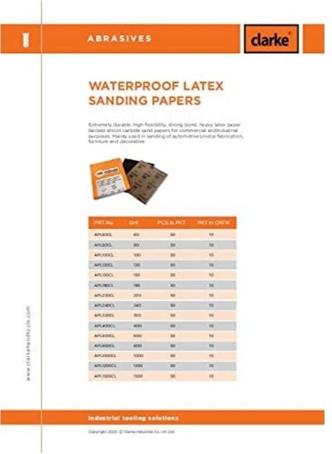 Clarke Waterproof 220 Grit Sanding Paper Set (50 Pieces)  - Image 1