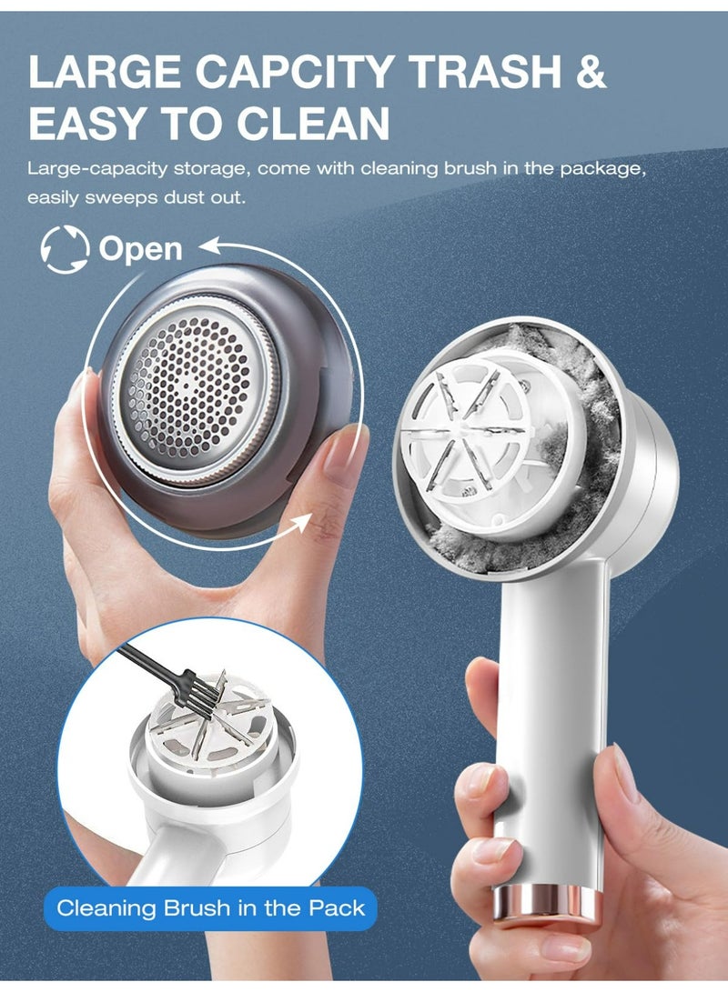 Sakina Rechargeable Fabric Shaver Lint Remover, 2 Replaceable Stainless Steel Blades, Multi-Functional Sweater Defuzzer, For Clothes Curtains Sofa, 3-Speed LED Display, Replaceable Leaf Blades(White) - Image 5