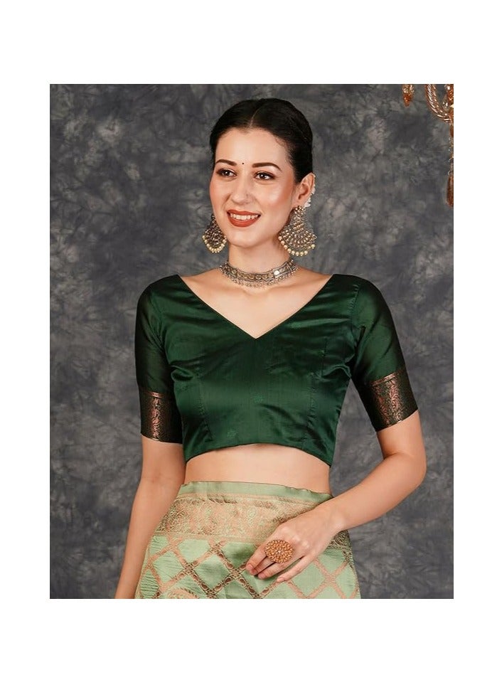 مملكة الإكسسوارات ساري كانجيفارام ناعم من باناراسي جاكار للنساء من مجموعة أكسسورايز كينجدوم مع قطعة بلوزة غير مخيطة - Image 4