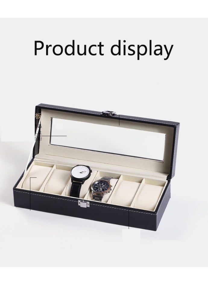 صندوق عرض ساعات للجنسين، صندوق عرض ساعات بستة فتحات، صندوق ساعات رجالية، حامل لتخزين الساعات، للجنسين - بستة فتحات، أسود - Image 4