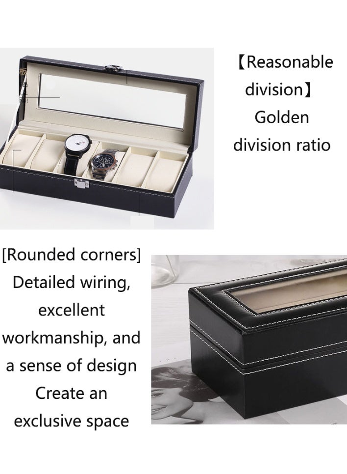صندوق عرض ساعات للجنسين، صندوق عرض ساعات بستة فتحات، صندوق ساعات رجالية، حامل لتخزين الساعات، للجنسين - بستة فتحات، أسود - Image 3