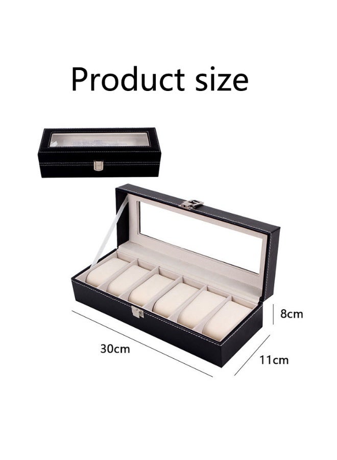 صندوق عرض ساعات للجنسين، صندوق عرض ساعات بستة فتحات، صندوق ساعات رجالية، حامل لتخزين الساعات، للجنسين - بستة فتحات، أسود - Image 2