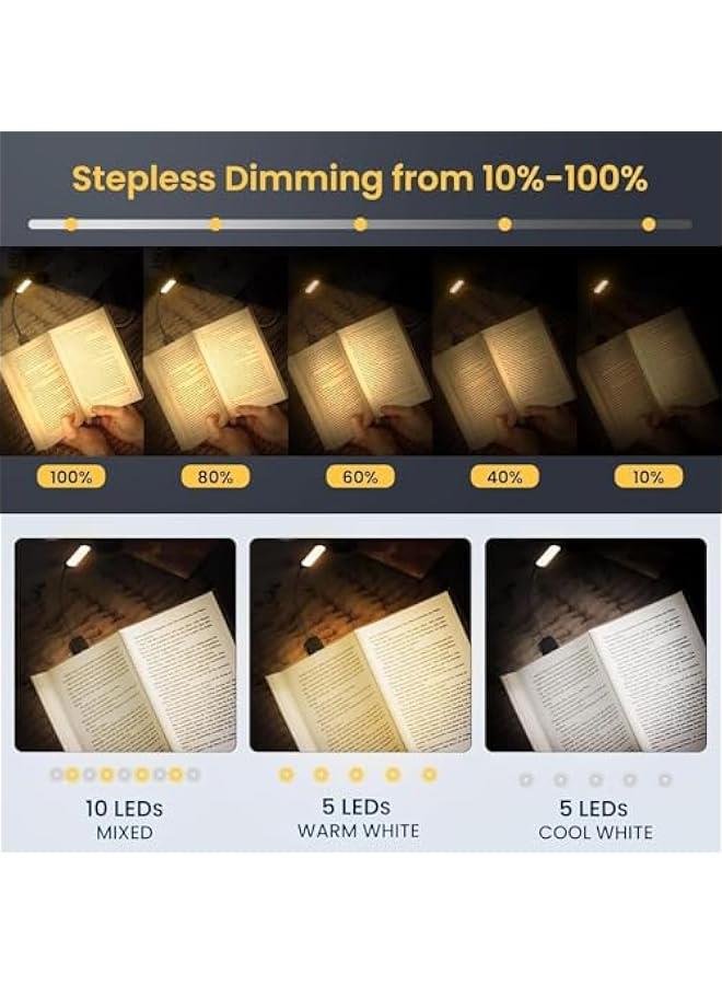 HOOKOR 9 LED Clip on Book Light, 3 Eye-Protecting Modes Flexible Reading Light Book Lamp (Warm&Cool White Light) -Stepless Dimming, Rechargeable, Long Battery Life, 4-Level Power Indicator  - Image 3