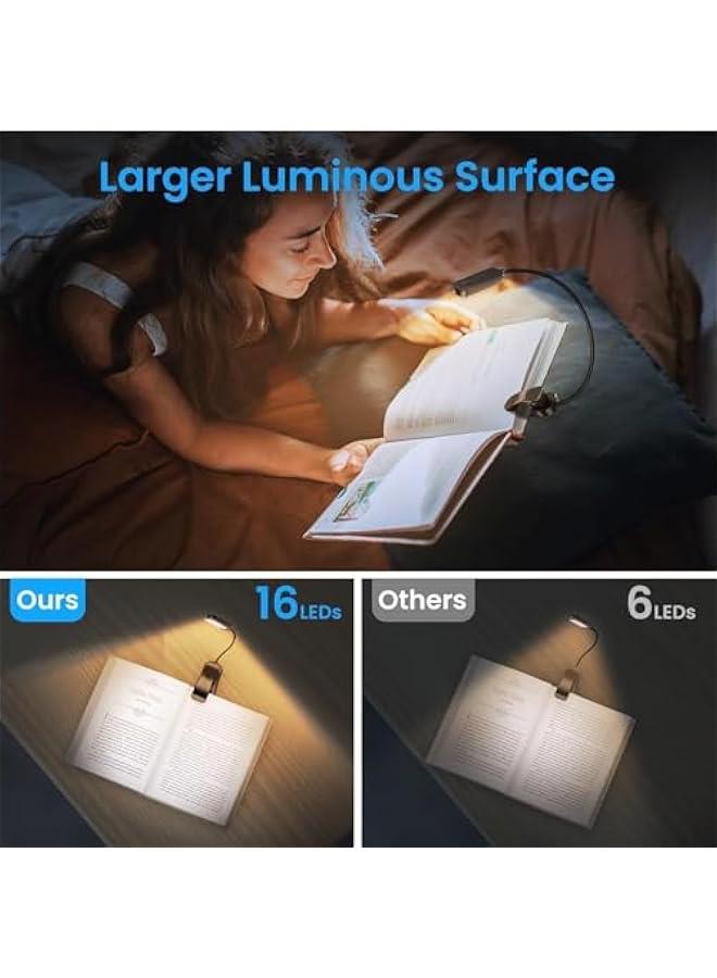HOOKOR 9 LED Clip on Book Light, 3 Eye-Protecting Modes Flexible Reading Light Book Lamp (Warm&Cool White Light) -Stepless Dimming, Rechargeable, Long Battery Life, 4-Level Power Indicator  - Image 4