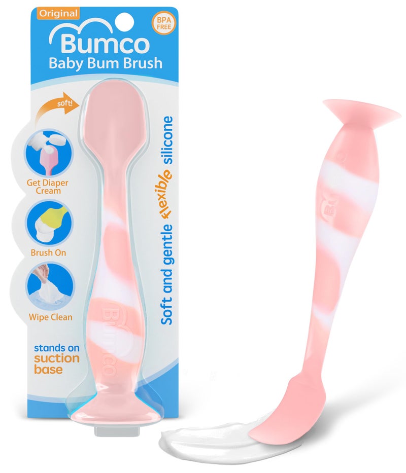Baby Bum Brush Bumco Baby Bum Brush - BPA-Free Diaper Cream Spatula with Suction Cup Base, Soft & Flexible Silicone, Wipe-Clean, Mom-Invented Diaper Bag Essentials (Light Pink Swirl) - Image 1
