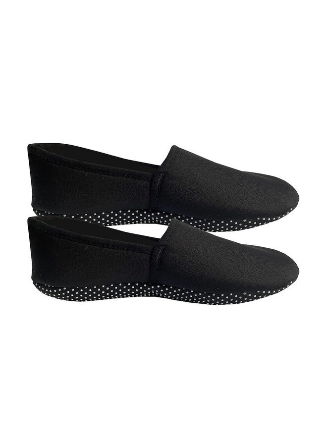 Footmate - Footmate Ankle Length Slipper Socks For Men & Women - 2 Pair Pack, Cotton Blend House or Floor Socks with Anti-Skid Rubber Grip, Booties For Indoor Use - Black, (Size - 5 to 8 Feet) - Image 1