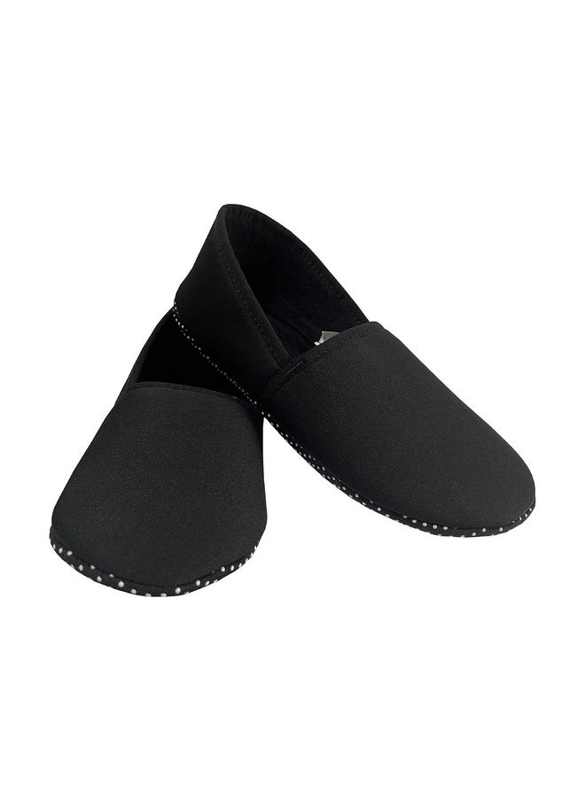 Footmate - Footmate Ankle Length Slipper Socks For Men & Women - 2 Pair Pack, Cotton Blend House or Floor Socks with Anti-Skid Rubber Grip, Booties For Indoor Use - Black, (Size - 5 to 8 Feet) - Image 1