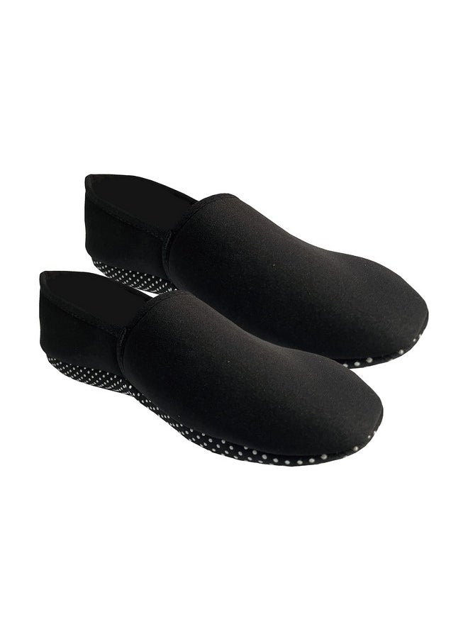 Footmate - Footmate Ankle Length Slipper Socks For Men & Women - 2 Pair Pack, Cotton Blend House or Floor Socks with Anti-Skid Rubber Grip, Booties For Indoor Use - Black, (Size - 5 to 8 Feet) - Image 1