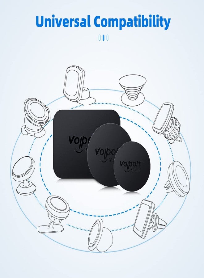 volport Metal Plate for Phone Magnet, 6 Pack Magic Plates Replacement with 3M Sticky Adhesive for Magnetic Car Phone Mount Holder Dashboard/Vent/CD/Windshield/Suction Cup - Rectangle & Round - Image 3