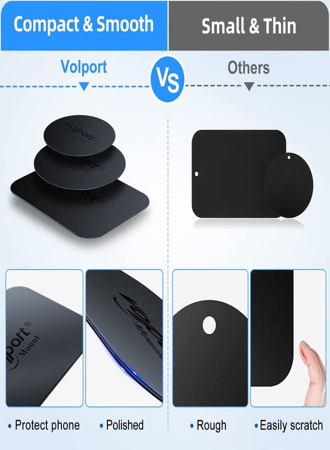 volport Metal Plate for Phone Magnet, 6 Pack Magic Plates Replacement with 3M Sticky Adhesive for Magnetic Car Phone Mount Holder Dashboard/Vent/CD/Windshield/Suction Cup - Rectangle & Round - Image 4