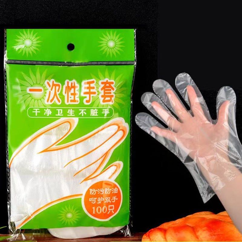 100 disposable gloves plastic edible transparent food thickened catering lobster film protective household hand film 100 pieces/bag