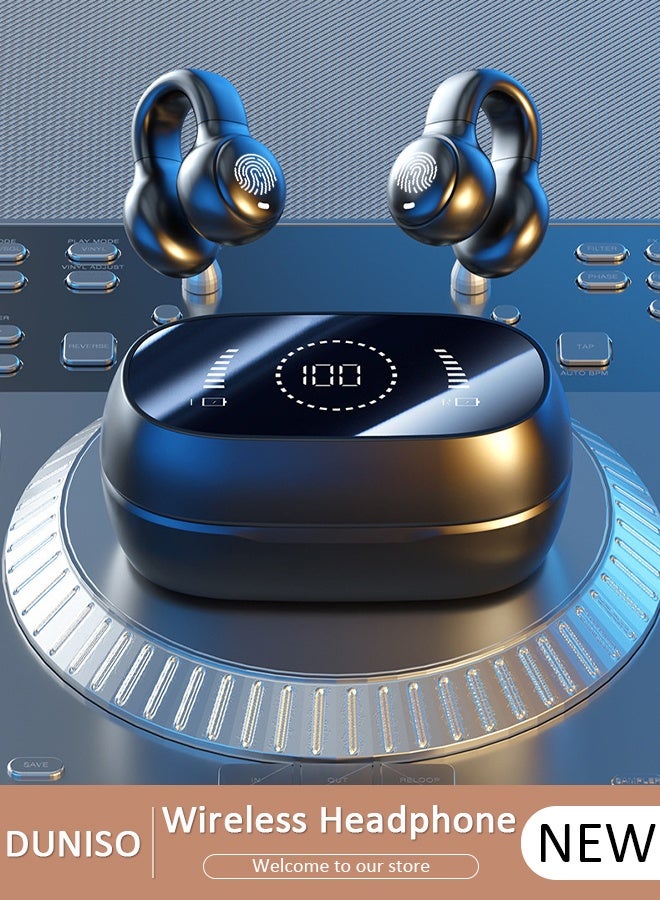 DUNISO Wireless Headphones Bluetooth 5.4 Ear Clip Earphones Open Ear with Mic Wireless Charging Case LED Power Display Waterproof Headphone for Running Sport Gym - Image 1