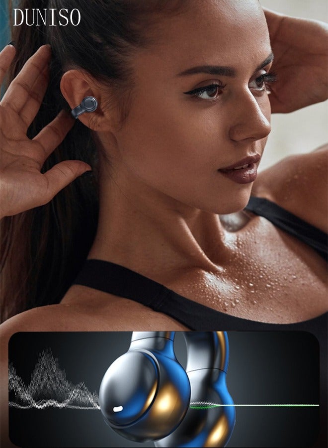 DUNISO Wireless Headphones Bluetooth 5.4 Ear Clip Earphones Open Ear with Mic Wireless Charging Case LED Power Display Waterproof Headphone for Running Sport Gym  - Image 5