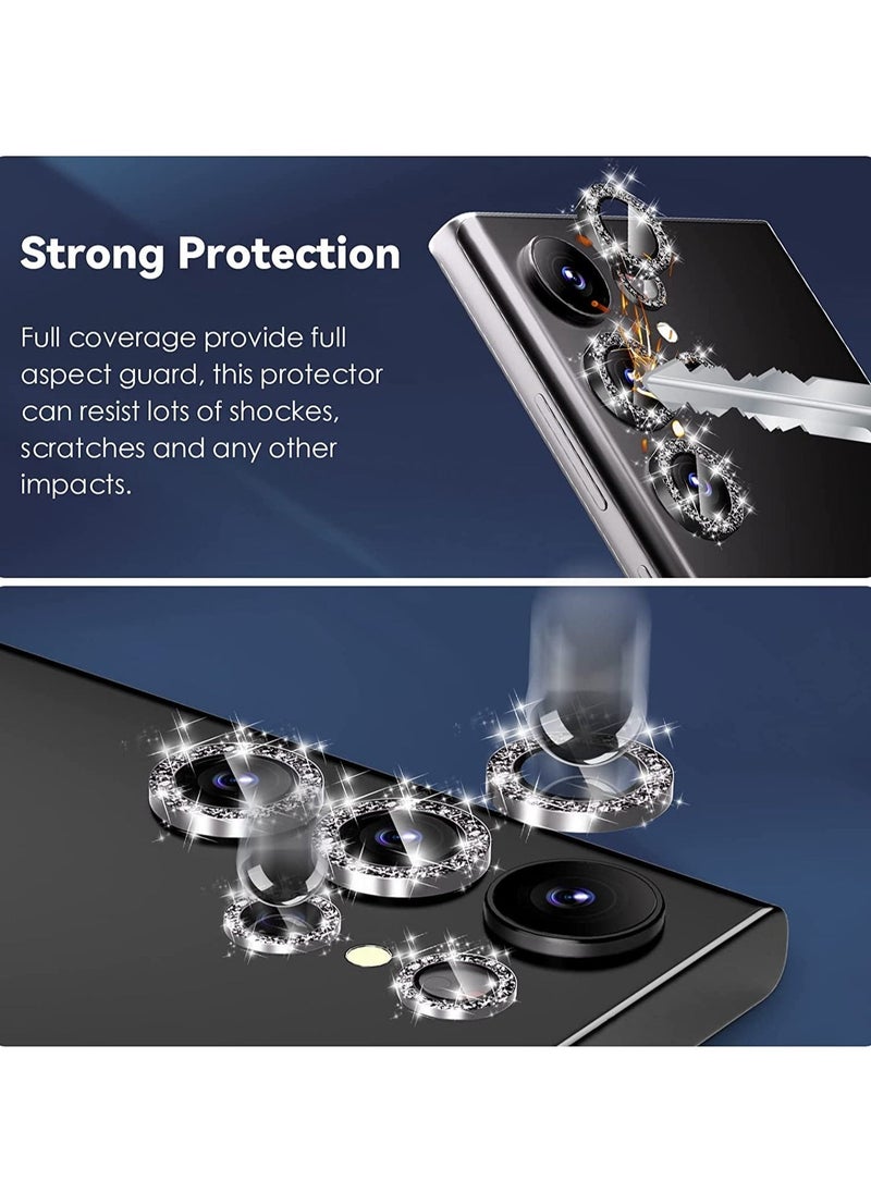 Raxoom Samsung Galaxy S23 Ultra Camera Lens Protector, 9H Tempered Glass + Aluminum Alloy Metal Individual Lens Screen Ring for S23 Ultra 6.8in 5G 2023 - Glitter Black - Image 2