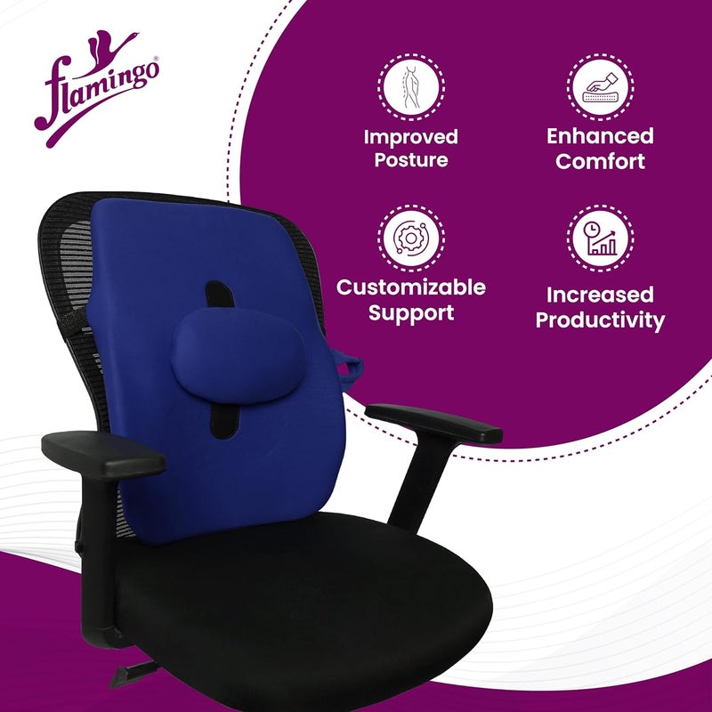 Flamingo Back Rest Support for Orthopedic Lumbar Support Memory Foam Back Rest Cushion Designed for Chairs Car Seat Improves Posture with Adjustable Seat Cushion Black L - Image 2