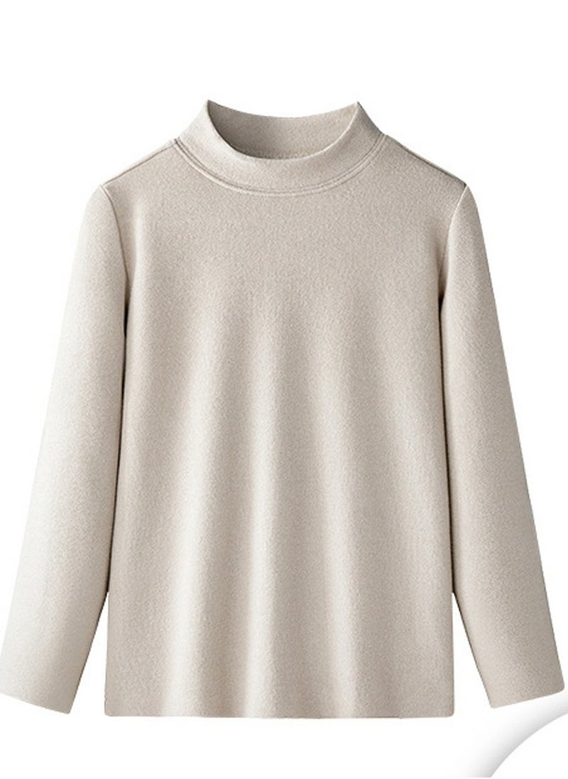 Loquat - Children's Solid Color Half High Collar Thick Thermal Underwear Shirt Cold Weather Base Layer,Long Sleeve T-Shirt Loungewear Apricot - Image 1