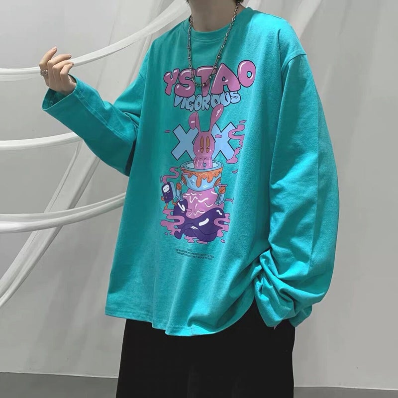 Hip-Hop Trendy Brand Base Shirt Long-Sleeved T-Shirt Men'S Round Neck Loose Fashionable Thin Top Ins Hong Kong Style T-Shirt - Image 2