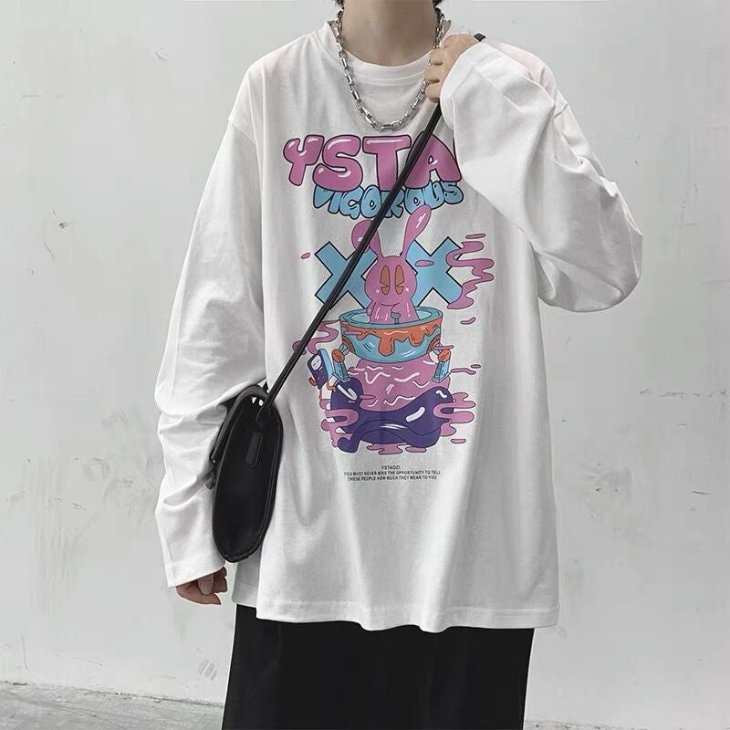 Hip-Hop Trendy Brand Base Shirt Long-Sleeved T-Shirt Men'S Round Neck Loose Fashionable Thin Top Ins Hong Kong Style T-Shirt - Image 5
