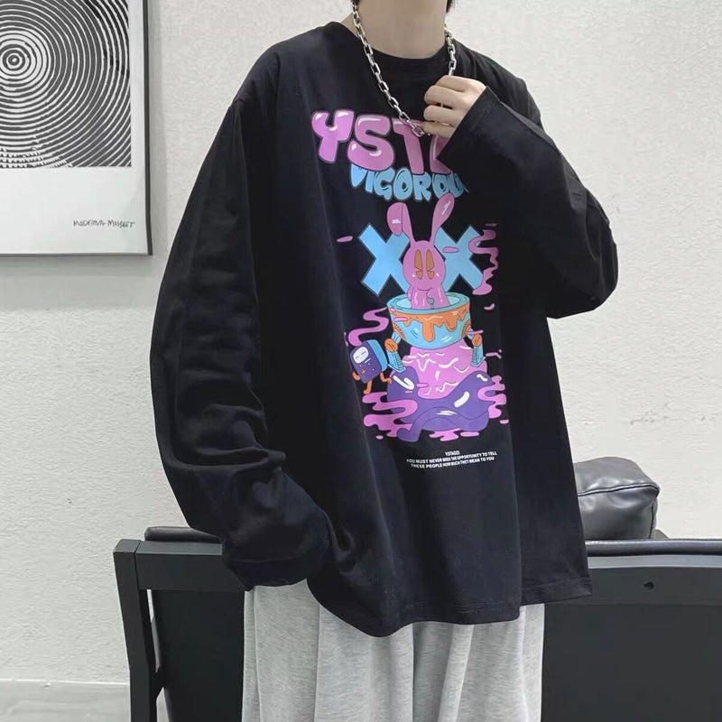 Hip-Hop Trendy Brand Base Shirt Long-Sleeved T-Shirt Men'S Round Neck Loose Fashionable Thin Top Ins Hong Kong Style T-Shirt - Image 3