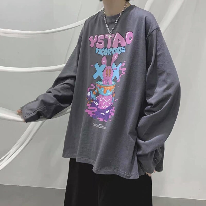 Hip-Hop Trendy Brand Base Shirt Long-Sleeved T-Shirt Men'S Round Neck Loose Fashionable Thin Top Ins Hong Kong Style T-Shirt - Image 4