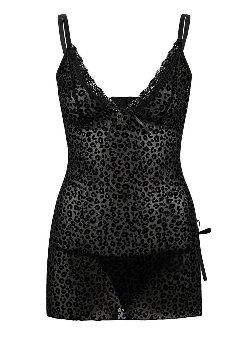 trendyol Black Leopard Patterned Panty Babydoll/Fantasy Nightgown - Image 2