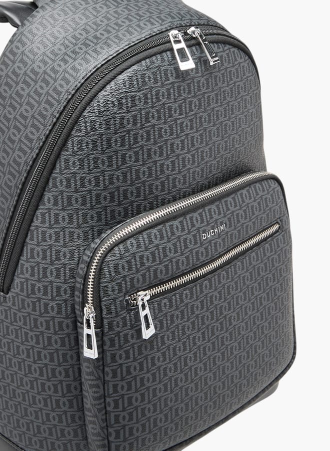 DUCHINI Monogram Print Backpack With Zip Closure And Laptop Compartment - 31X43X17 Cm - Image 4