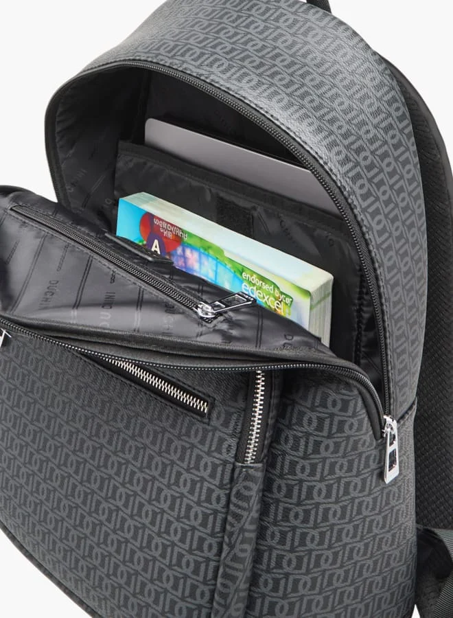 DUCHINI Monogram Print Backpack With Zip Closure And Laptop Compartment - 31X43X17 Cm