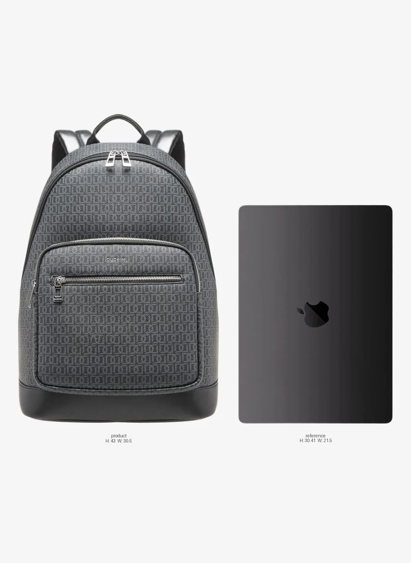 Duchini Monogram Print Backpack With Zip Closure And Laptop Compartment - 31X43X17 Cm