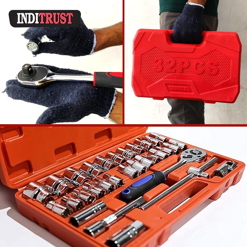 Inditrust طقم مفاتيح ربط 32 قطعة 1/2 بوصة مع صندوق حمل لأدوات إصلاح السيارات/الدراجات/السيارات (عبوة من 32 قطعة) (32 قطعة في صندوق أحمر) - Image 5