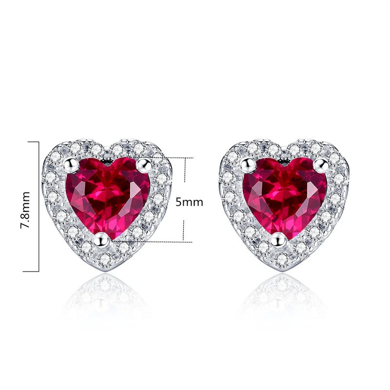MABELLA Heart Simulated Red Ruby Pendant Necklace Stud Earrings Sterling Silver Jewelry Set Gifts for Women - Image 3