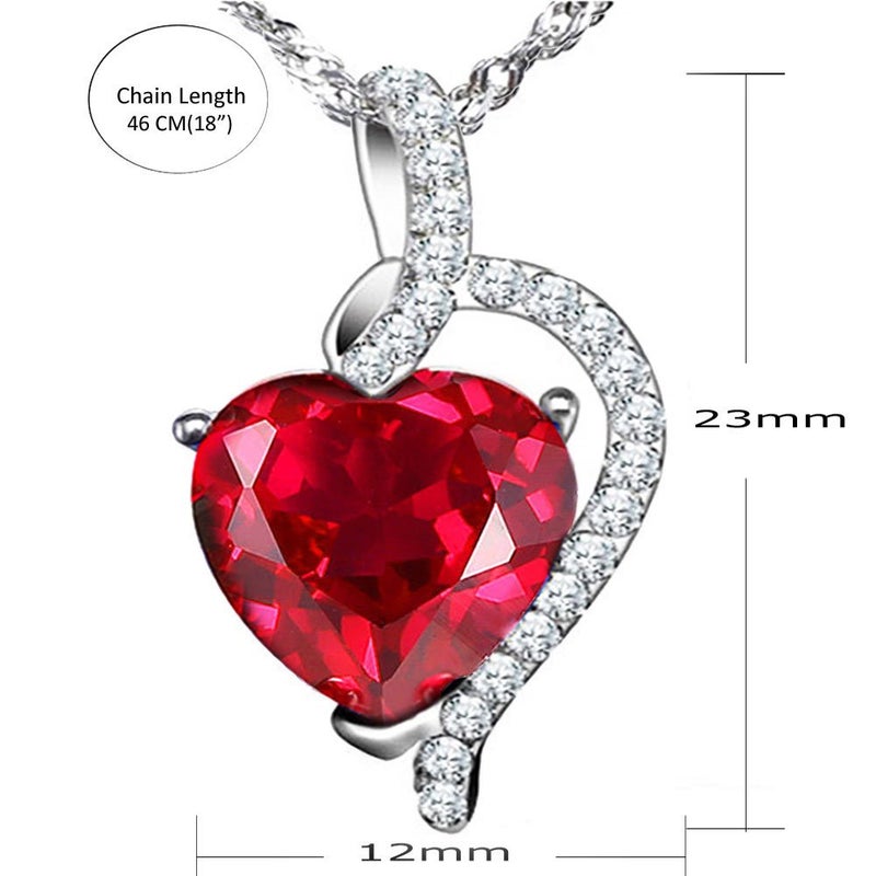 MABELLA Heart Simulated Red Ruby Pendant Necklace Stud Earrings Sterling Silver Jewelry Set Gifts for Women - Image 2