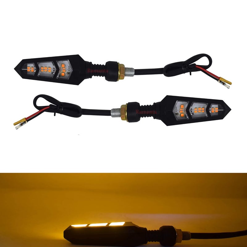 Ramanta Bike Indicators 6 LED KTM Style Sleek Bike LED Indicators Turn Signal Lights Bulb Blinkers Front Rear Compatible for Motorbike (Amber, Set of 2 PCs) - Image 1