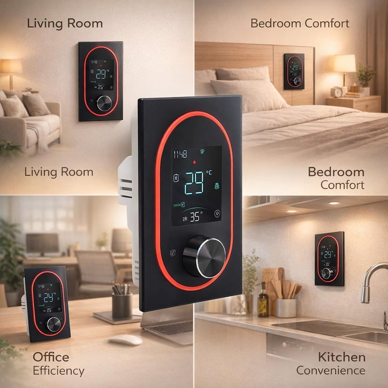 Smart Color Thermostat, Programmable Touchscreen LCD with Knob Control, 95V to 240V White - App Remote Control, Energy Saving Eco Mode, Ideal for Home and Office AC (Type 2) - Image 3