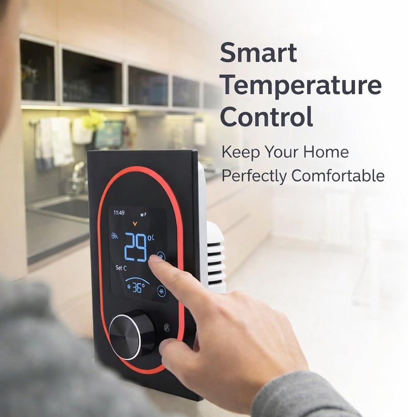 Smart Color Thermostat, Programmable Touchscreen LCD with Knob Control, 95V to 240V White - App Remote Control, Energy Saving Eco Mode, Ideal for Home and Office AC (Type 2) - Image 4