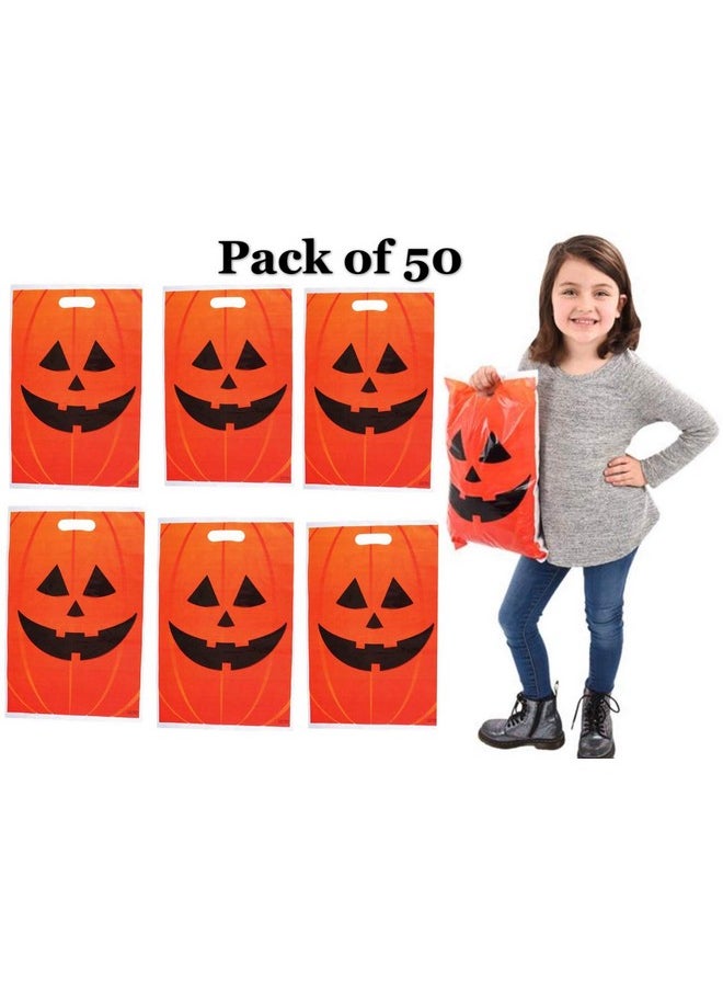 جيفت إكسبرس مجموعة GIFTEXPRESS® من 50 كيسًا من أكياس Jack O Lantern البلاستيكية مقاس 11 × 17 بوصة/أكياس Jack O Lantern البلاستيكية لحفلات الهالوين/أكياس هدايا حفلات الهالوين/أكياس Jack O Lantern البلاستيكية  - Image 2
